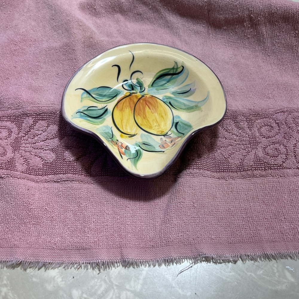 Gail Pittman Lemon Hand-Painted Ceramic Fruit Dish Spoon Rest- Cream and Yellow